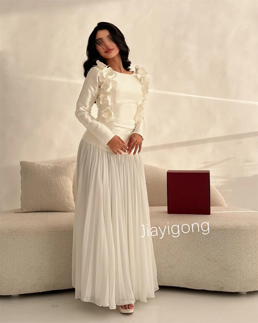 Customized Sparkle Chiffon Pleat Flower A-line Scoop Neck Midi Dresses Bespoke Occasion Homecoming Matching