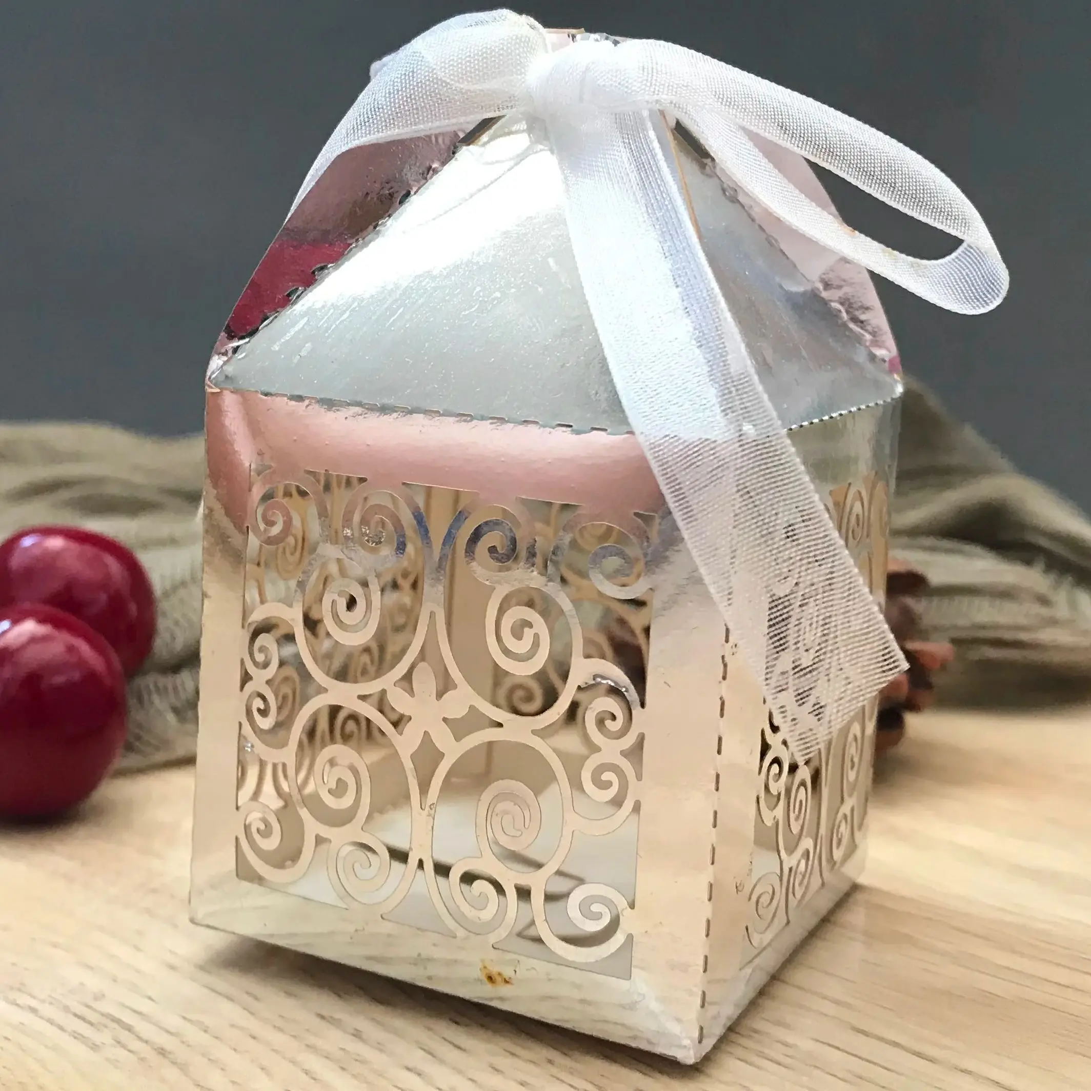 50pcs Laser Cut Favor boxes with ribbon,Candy/Chocolate Small Gift Packaging Boxes for Wedding Party Souvenirs Favor Decoration