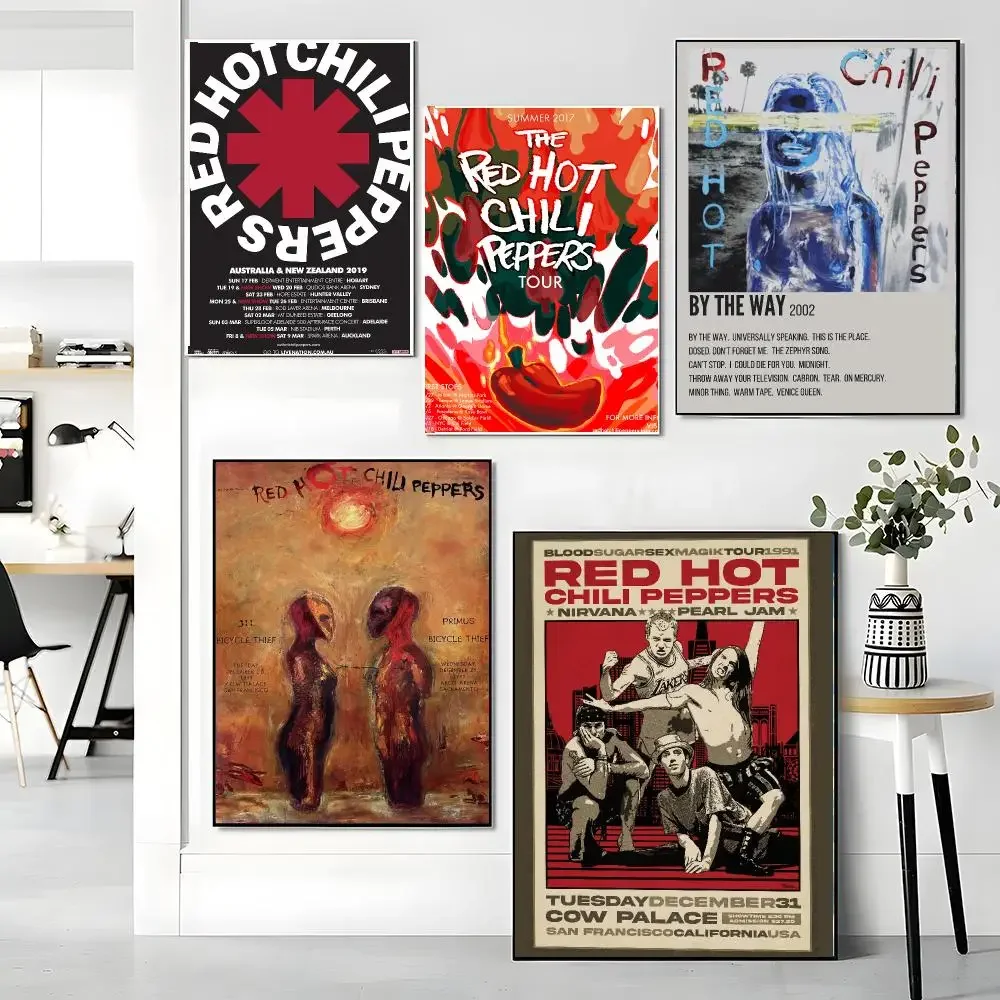 band R-Red Hot Chili Peppers-S Painting Calligraphy Boho Botanical Decor for Living Room Elegant Home Style