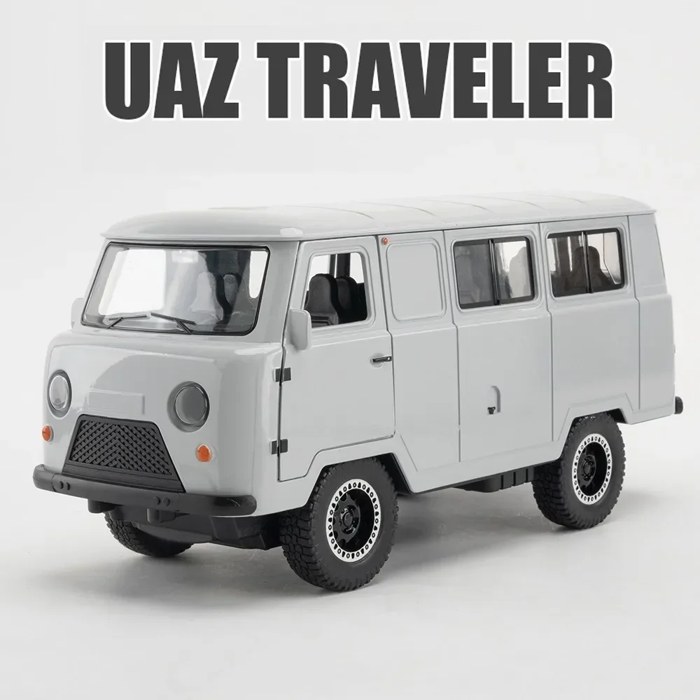 1/18 Toy Diecast Alloy Russian UAZ TRAVELER Car Model with Pull Back Function Sound and Light Vehicles Toys Model for Boys Gifts