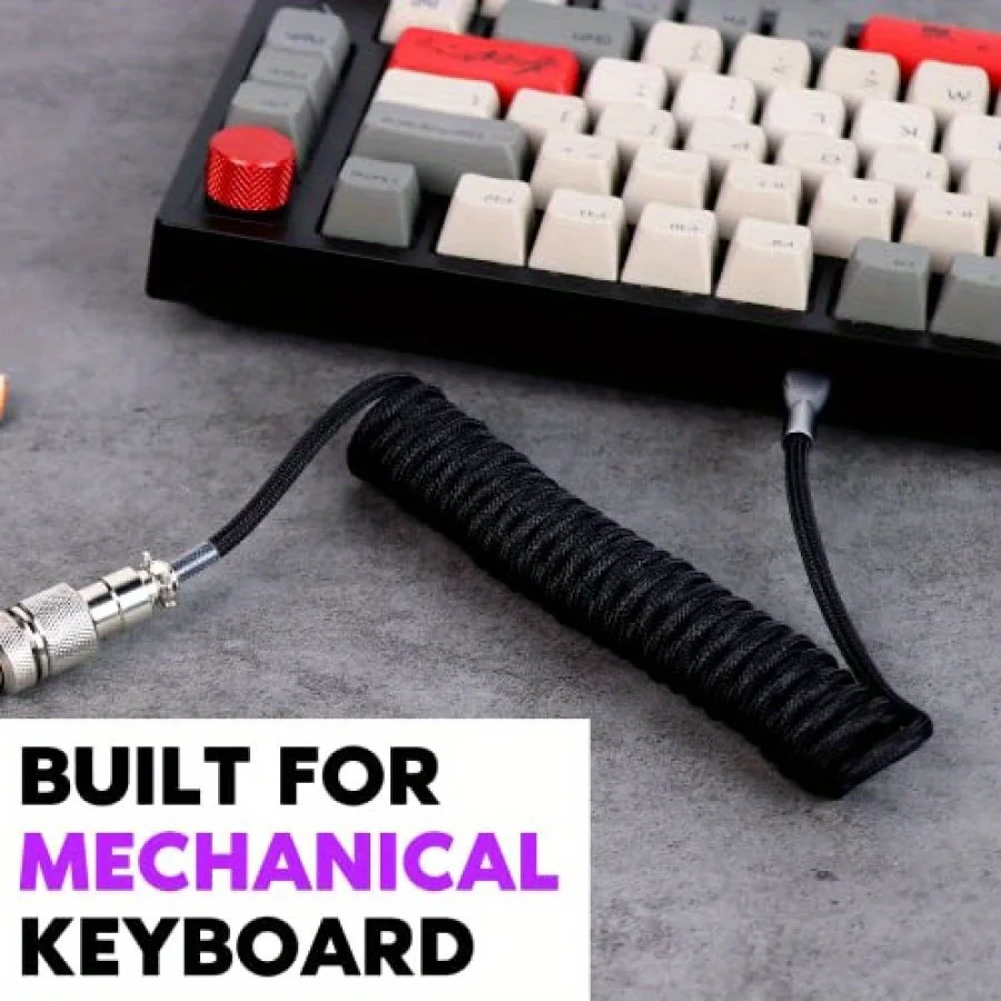 70inch/1.8m Premium Coiled Aviator Keyboard Cable - USB-C to USB-A, Detachable Metal Plug for Custom Mechanical Gaming Keyboard