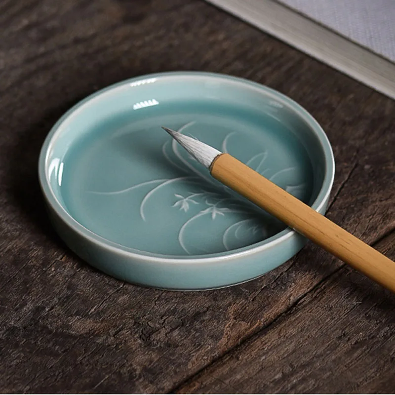 Mini Ink Dish Plate Ceramic Palette for Traditional Chinese Calligraphy and Sumi-e Painting Supplies