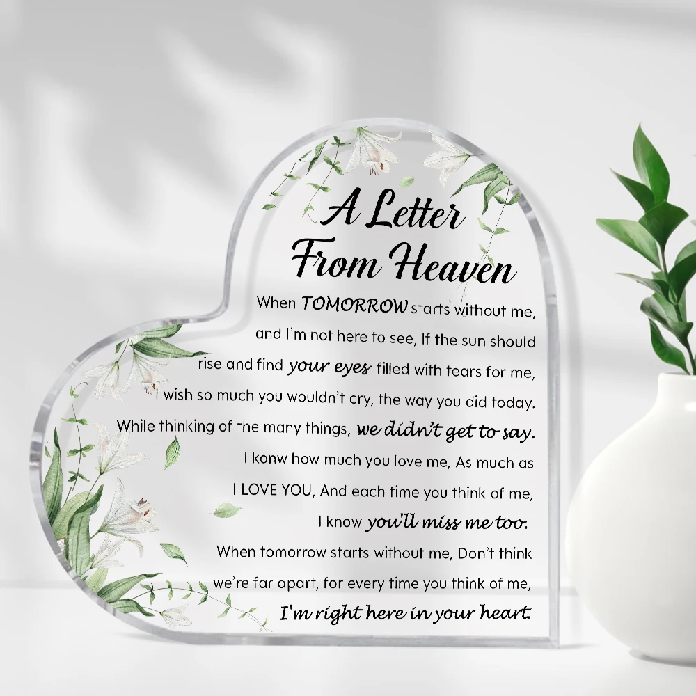 A Letter From Heaven Heart Acrylic Sign Loss Of Loved One Condolence Keepsake Plaque