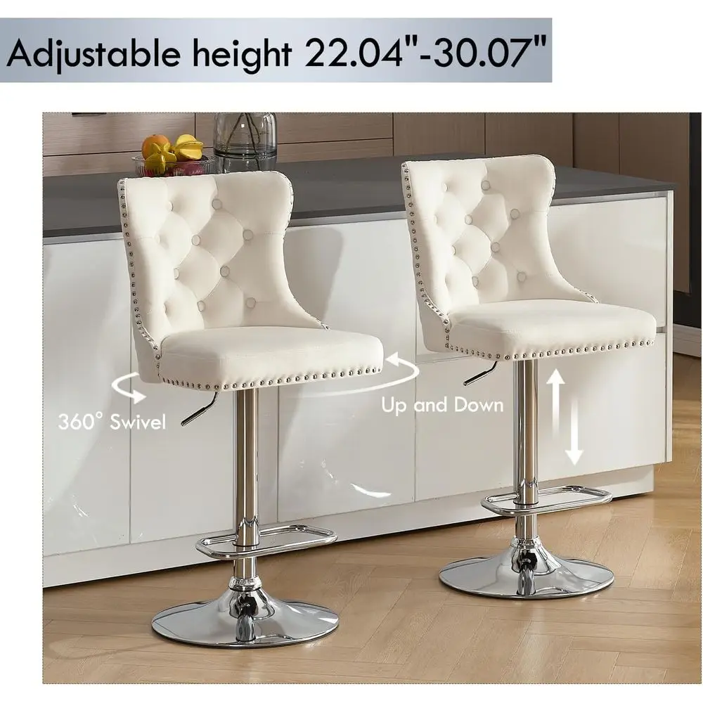 Velvet Bar Stools Set o 2, ern Swivel Bar Height Stools with Lion Pull Ring, Adjustable Counter Height Chairs with Chrome ootres