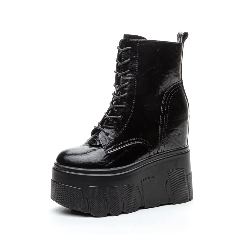 

Новые кроссовки из коровьей кожи 14 см, осенне-зимние плюшевые теплые кроссовки на платформе и скрытом каблуке, женская обувь на массивном очень высоком каблуке