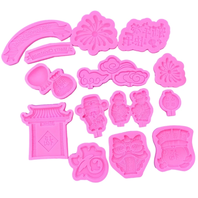 

14 PCS Versatile Silicone Molds Traditional Spring Festival Theme Silicone Fondant Moulds Perfect for Baking DIY Project F1CC