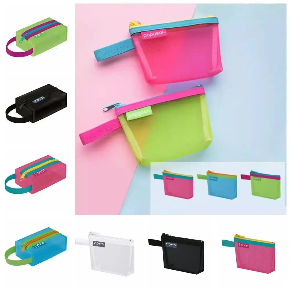 ID Credit Card Holder Mesh Storage Bag Transparent File Bag Lipstick Bags Small Coin Purse Stationery Storage Bag Zipper Pouch