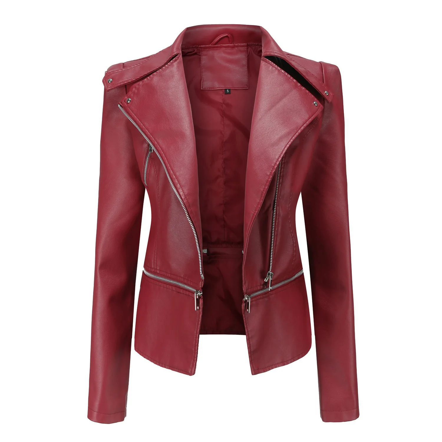 Autumn Motorcycle PU Leather Jacket Women Casual Leather Coat Female Long Sleeve Turn-down Collar Solid Outwear