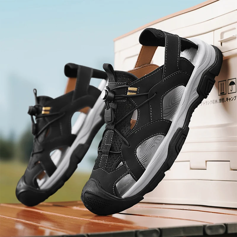 

Мужские уличные походные сандалии, летние пляжные сандалии с закрытым носком, удобные дорожные сандалии для беговых прогулок