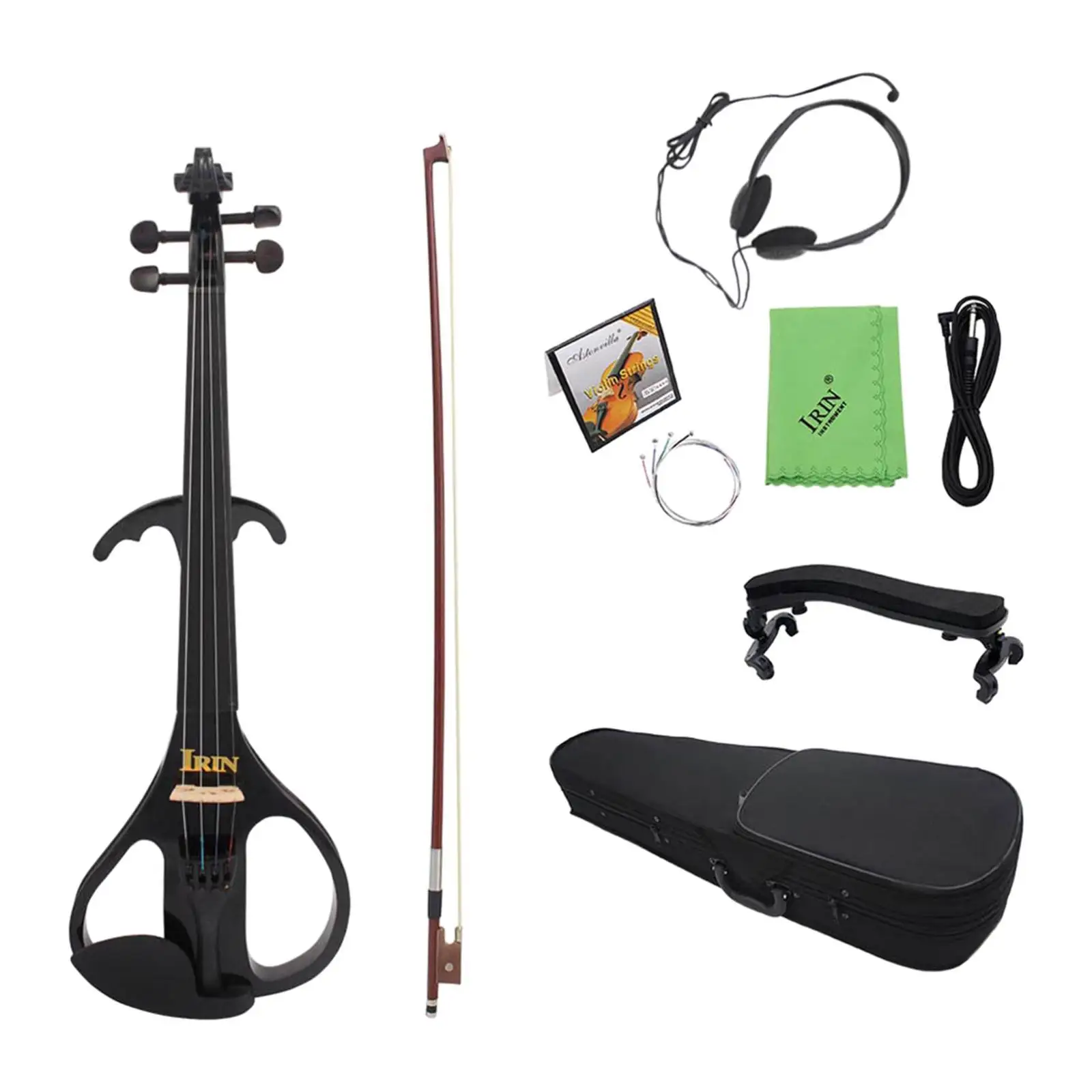 Electric Violin with Accessories, Silent Electric Violin Set Solid Wood Violin