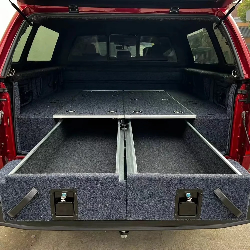 Double Drawers for Jeep Wrangler JK 2007-2018 with Universal Side wings Truck Bed Tooling Box 2 Top Fridge Slider Storage case