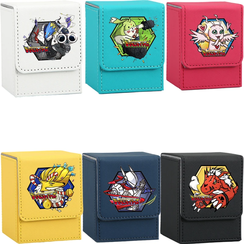 Funda para tarjetas Digimon Adventure Culumon Growmon Kyubimon Justimon Angemon figuras de acción de cuero caja de almacenamiento de colección de juegos de Anime