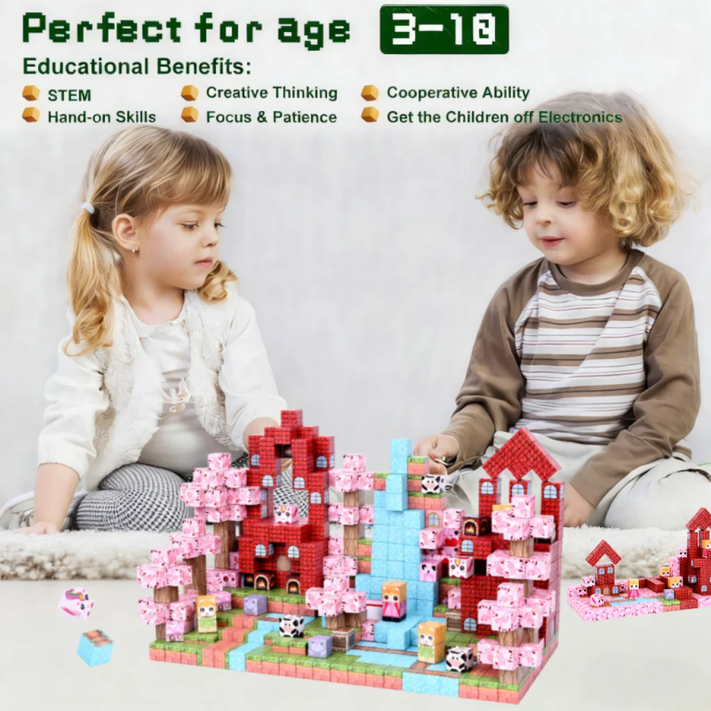 2026 Neue Magnetische Bausteine, 100-160 Teile. Sicherer Halt, verblasst nicht leicht. DIY-Konstruktionsspielzeug, ab 3 Jahren, individuelles rosa Set.