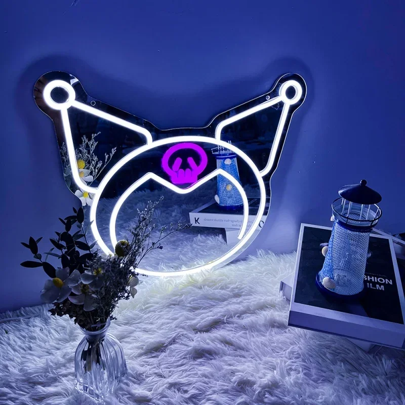 Sanri Led Lights Neon Mirror Kuro Mii Neon Sign Usb Power Room Decor Anime Cartoon Birthday Party Decoration Children's Gift