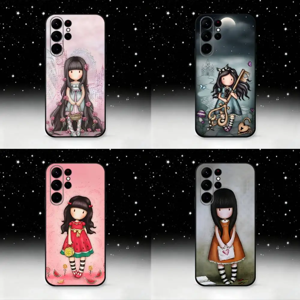 

S-Santoro G-Gorjuss Phone Case For Samsung S25,S24 Ultra,S20,S30 plus,S22 plus,S23,S30 Ultra 5G Silicone Black Shell