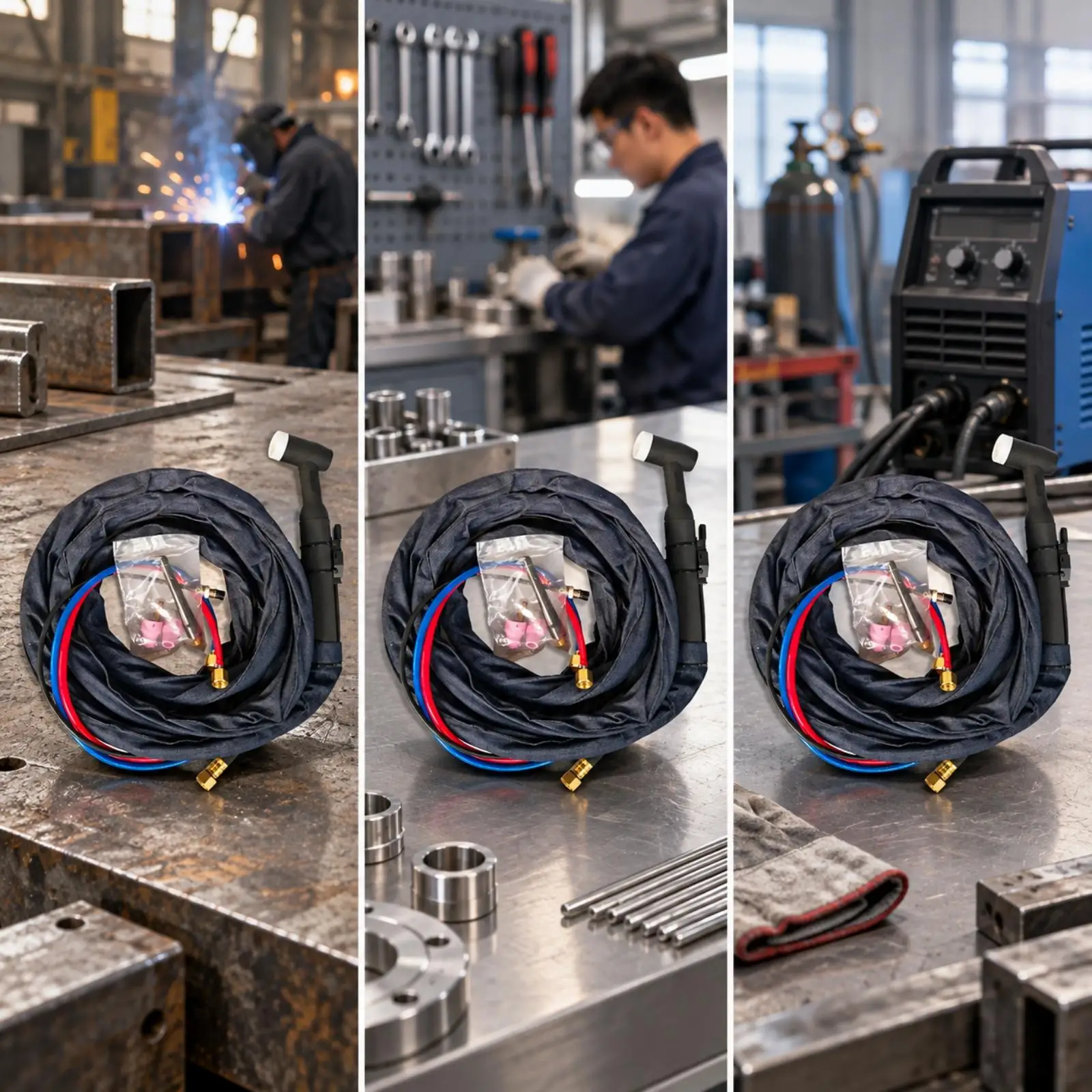 TIG Welding Torch Water Cooled Curved Joining Assembly with Rubber Metal Handle for Precision Work