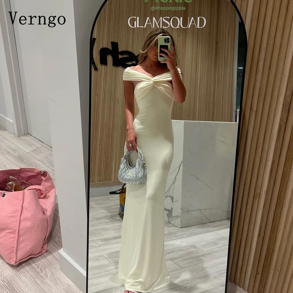 

Verngo Blush Yellow Evening Dress Off The Shoulder Mermaid Formal Occasion Dresses Women Simple Prom Gowns Customized
