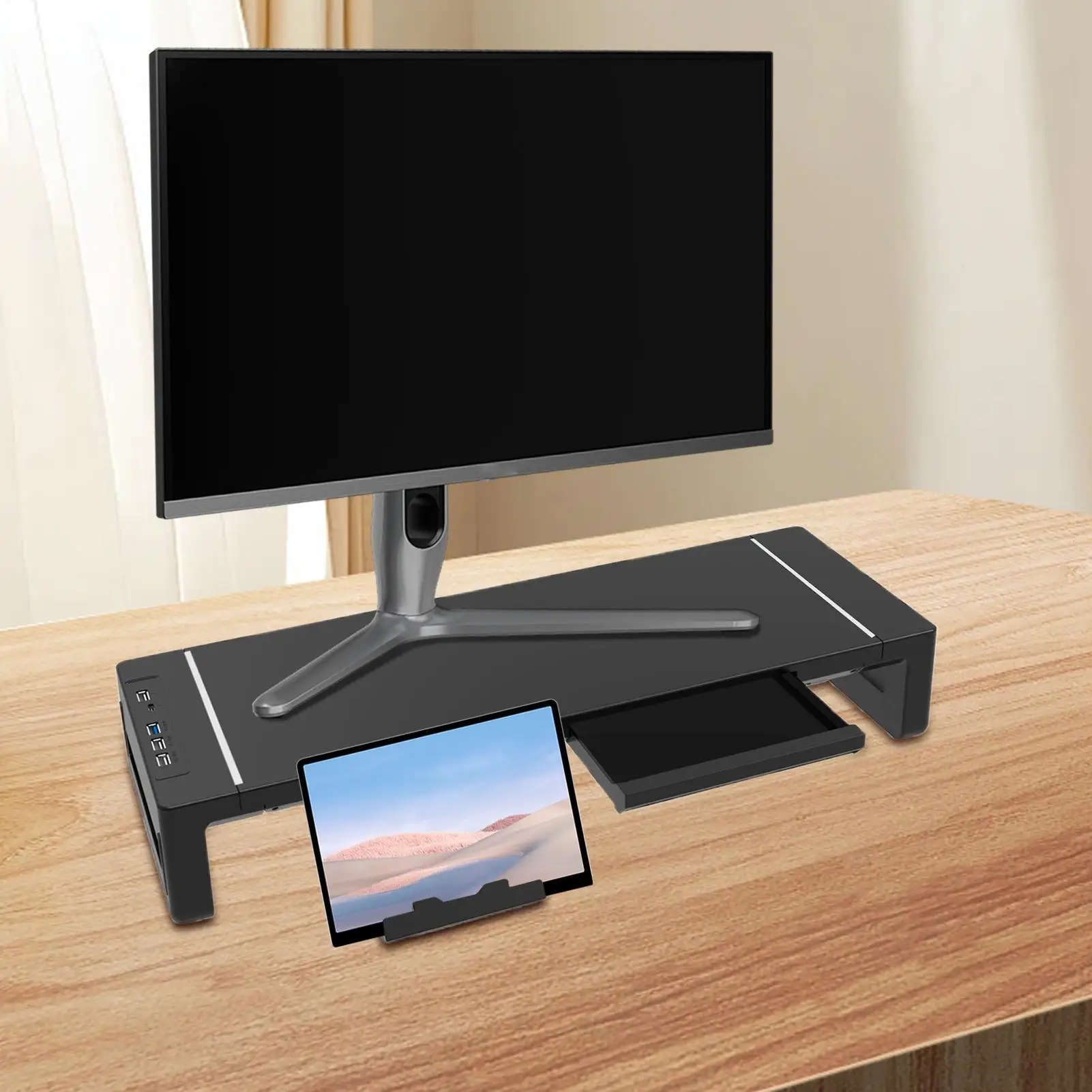 

Monitor Riser Height Adjustable Computer Stand Foldable 20.47Inch Adjustable With Drawer Riser For Workplace Desktop Printer