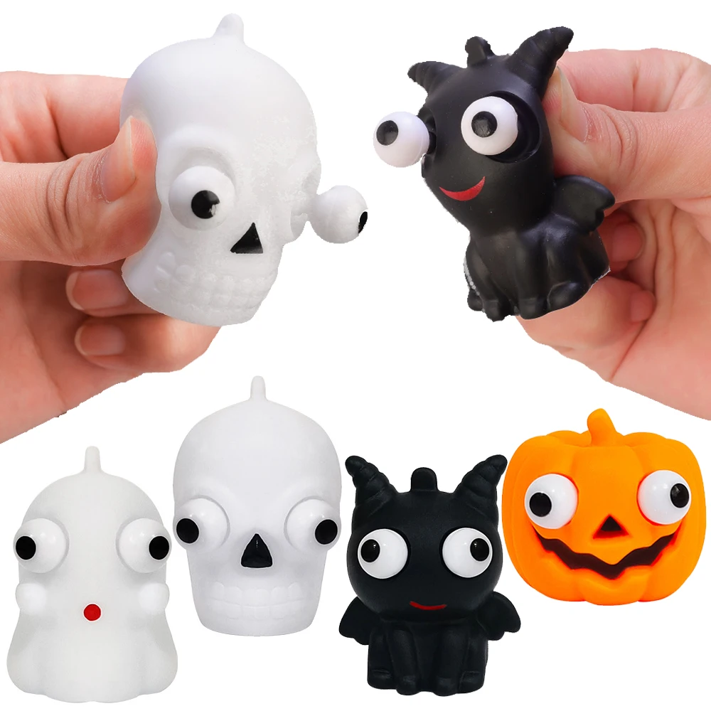 

5Pcs Children Halloween Squeezing Pinching Toys Pumpkin Ghost Skull Pressing Glaring Vent Props Finger Sensory Decompression Toy