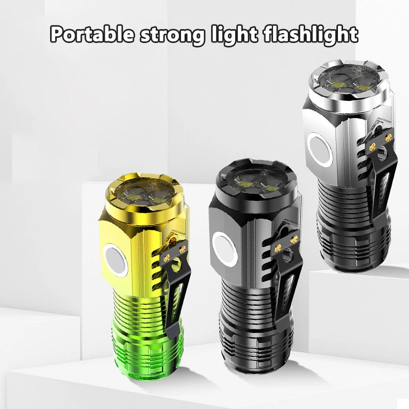 3LED High Power Led Flashlights Rechargeable Camping Spotlight With Side Light 5 Lighting Modes For Camping Adventure Outdoor