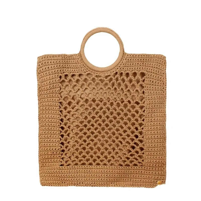 Hollow Knitting Beach Bags for Women Summer Woven Women Handbags Rope Crochet Shoulder Bag Bohemian Round Handle Straw Bags NEW