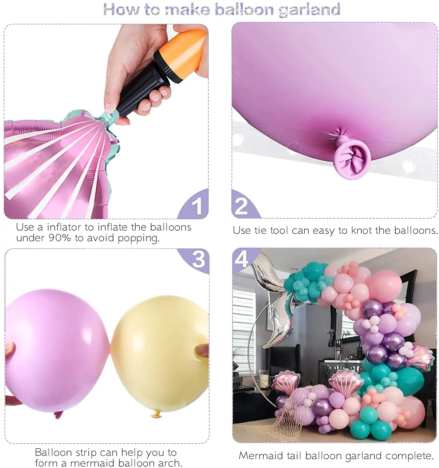 116pcs Mermaid Tail Shell Balloon Garland Arch Pink Purple Latex Ballon Baby Shower Girl 1st Birthday Party Favors Wedding Decor