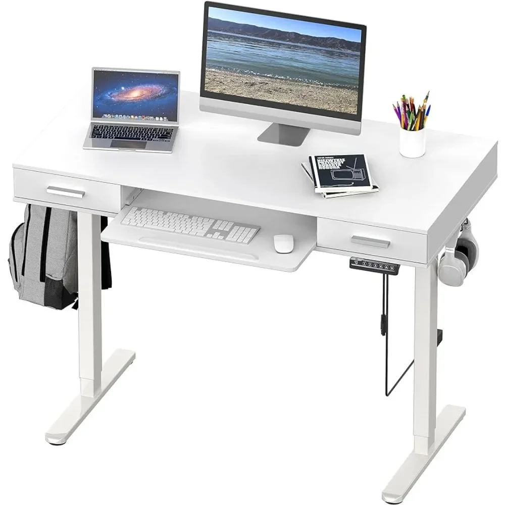 

Desk 48Inch Electric Height Adjustable Desk with Keyboard Tray and Two Drawers Computer Desks Office High-grade Industrial Steel