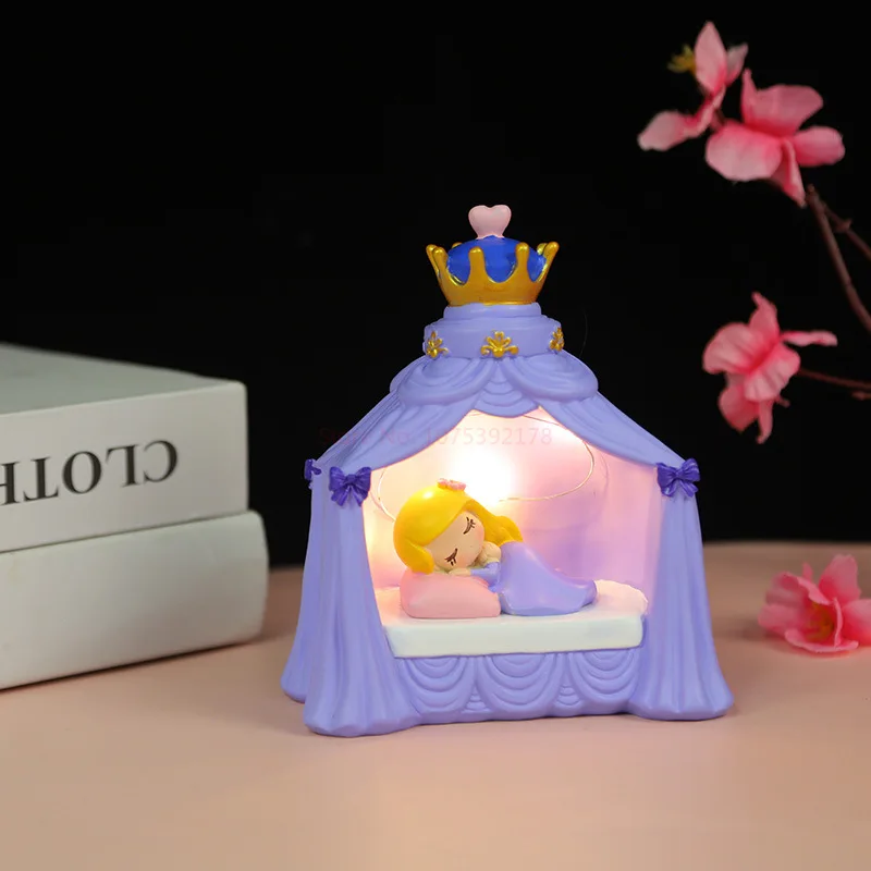 6 Kinds Disney Cartoon Night Light Anime Figures Sleeping Beauty Elsa Snow White Ariel Model Toys Christmas Gifts