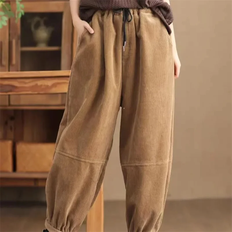 

Осень-зима, повседневные вельветовые шаровары, женские свободные шаровары с высокой талией в стиле ретро, женские брюки оверсайз для мам, мешковатые спортивные штаны