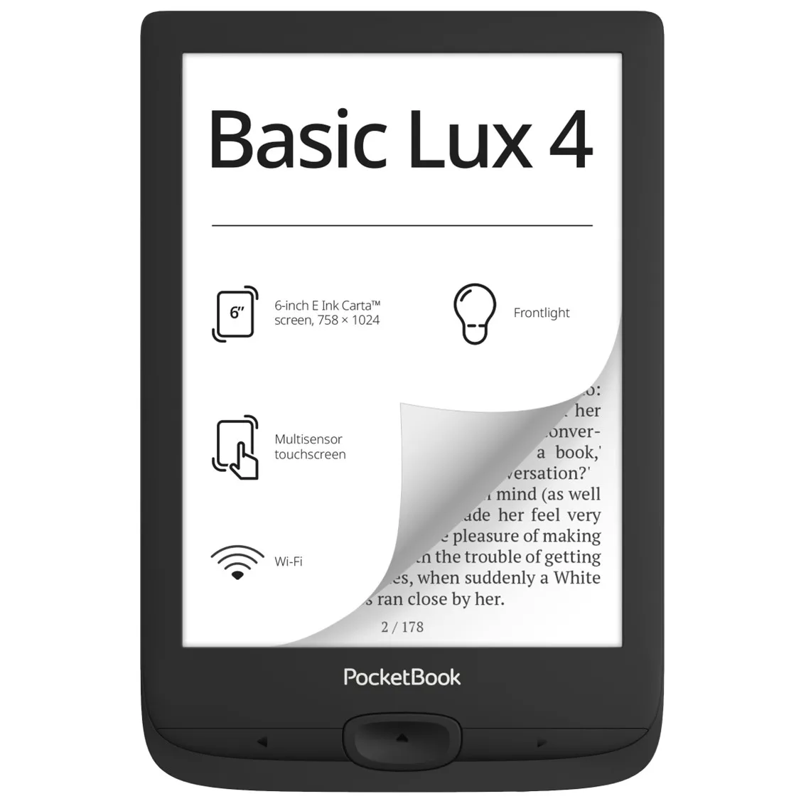 Electronic book ebook pocketbook basic lux 4 ereader 6 inch 8 gb ink black - wifi black