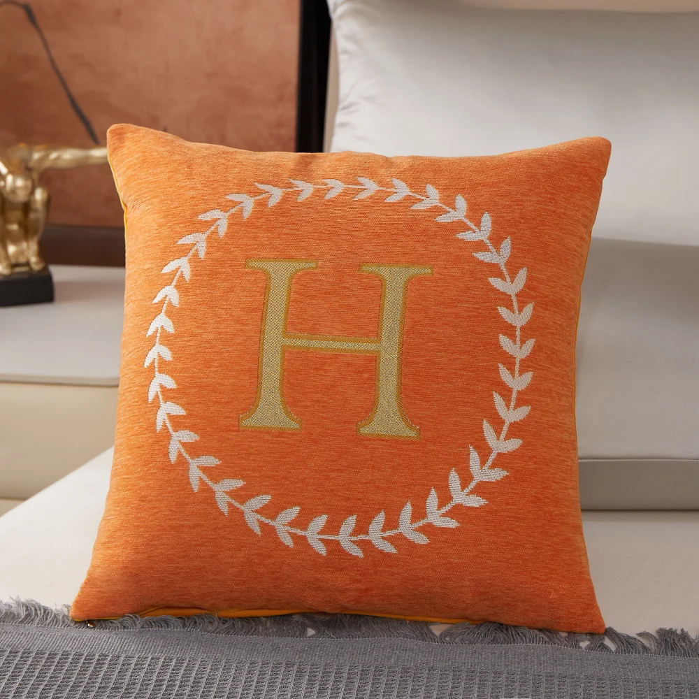 18x18 Inch Chenille Cushion Cover Letter Style Embroidered Jacquard Pillowcase Decorative Cushion Case For Car Sofa Pillow Cover