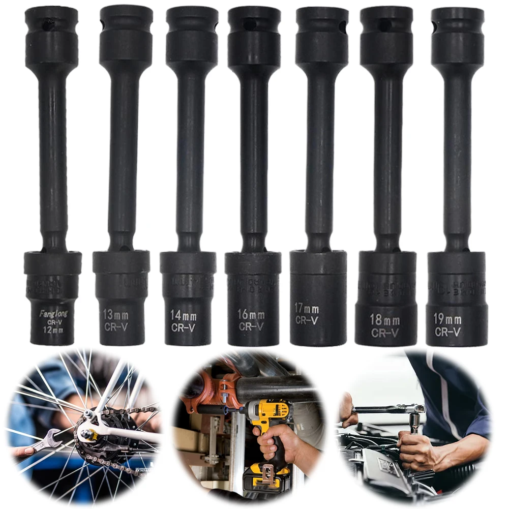 7/14pcs 1/2Inch Drive Socket Extensions 12/13/14/16/17/18/19mm Impact Driver Extension Bar Set Hardened Chrome Vanadium Steel