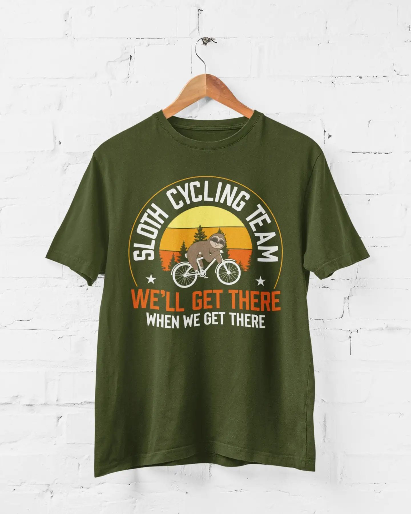 Sloth Cycling Team We'll Get There When We Funny T Shirt for cyclists