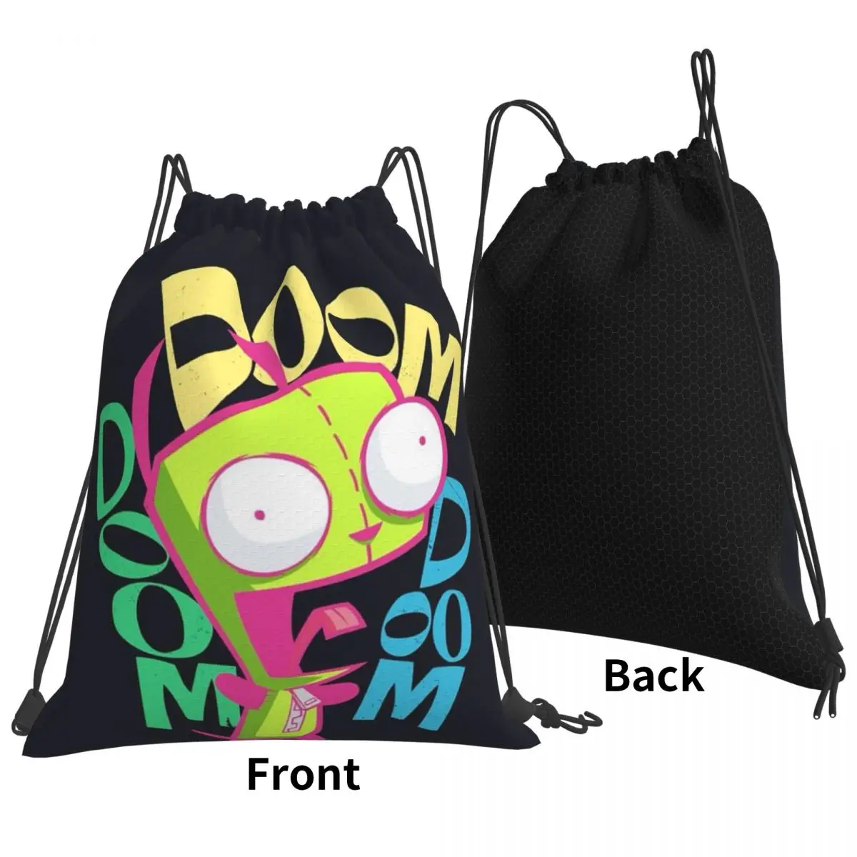 Invaders Zims Anime Cartoon Alien Backpacks Fashion Drawstring Bundle Pocket Sports Bag Book Bags for Travel School