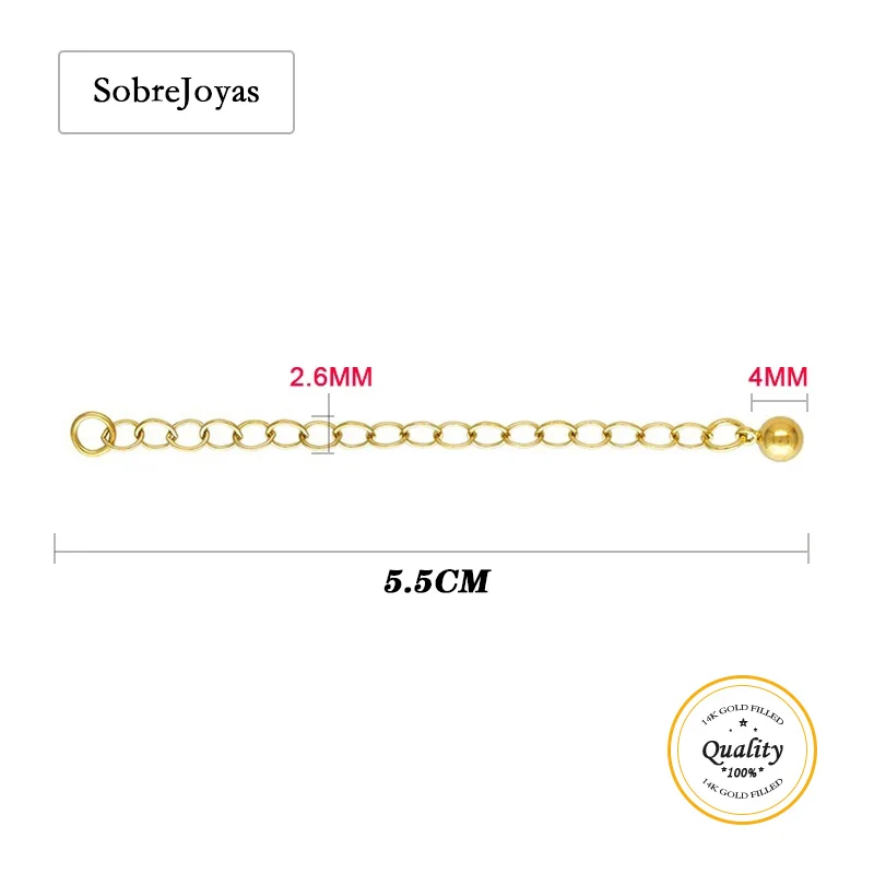 14K الذهب معبأ 5.5 سنتيمتر موسع سلسلة موسع سلسلة لسوار ث/كرة مستديرة حلية مستلزمات صناعة المجوهرات قلادة سلسلة