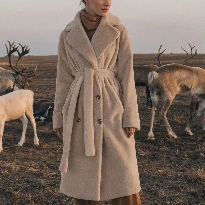 Luxury Brands Women Long Fur Coat Furry Belt Faux Fur Jacket Warm High Quality Trench Coat Cardigan Faux Rabbit Fur Jacket New