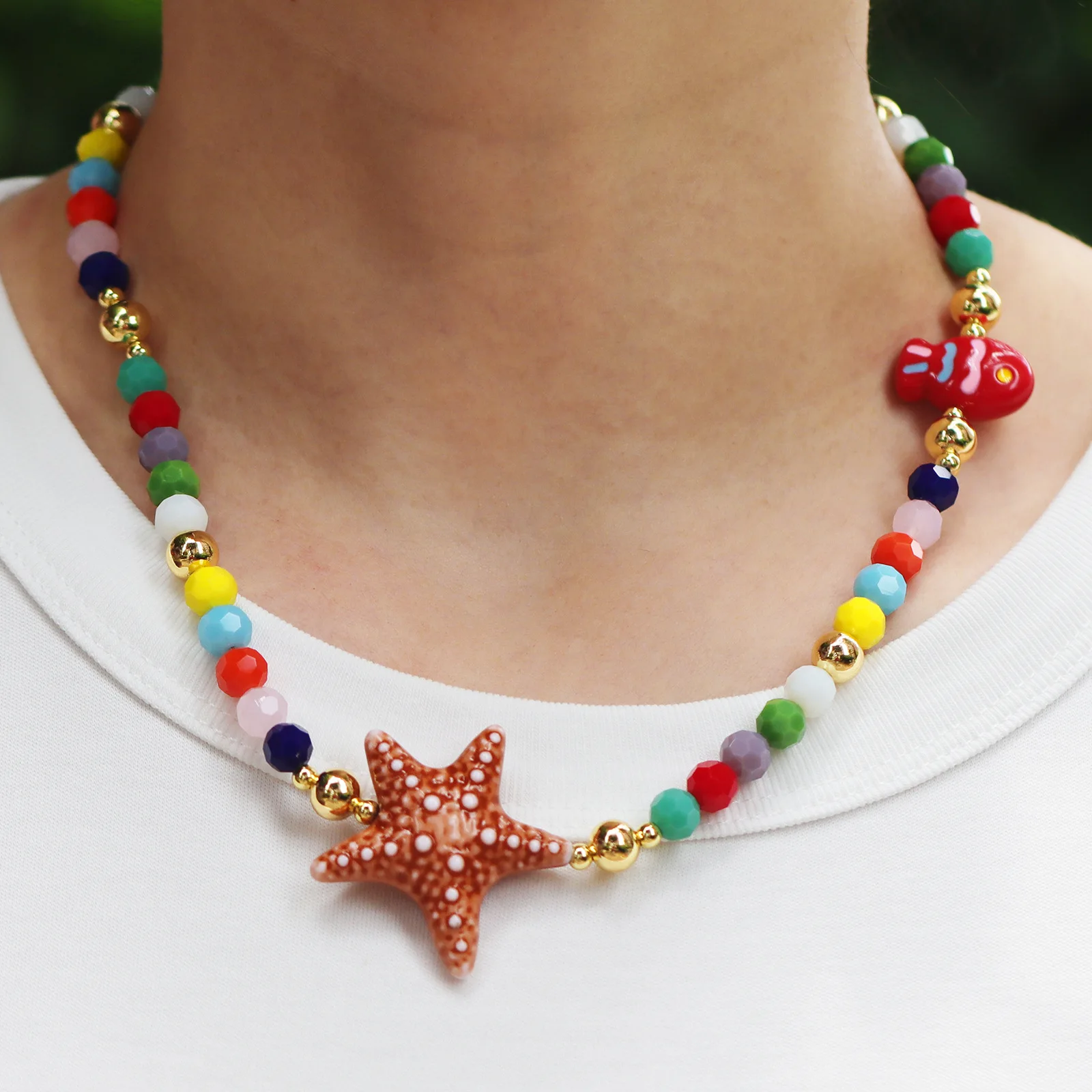 Böhmische Seestern-Perlenkette und Armband für Frauen, bunte Perlen-Strand-Ozean-Halskette, ästhetischer Sommer-Urlaubsschmuck, Geschenk – Detail 3