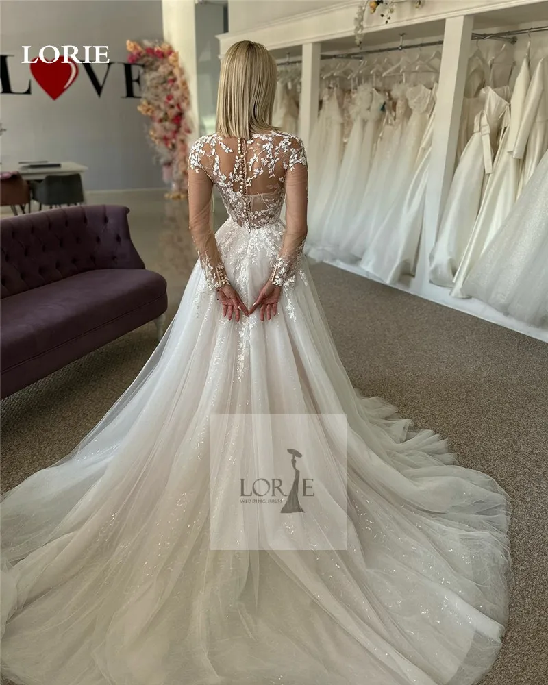 LORIE Long Sleeve Lace Wedding Dress vestidos de novia Ball Gowns Round Neck Bride Dresses Puffy Tulle Wedding Gowns 2024