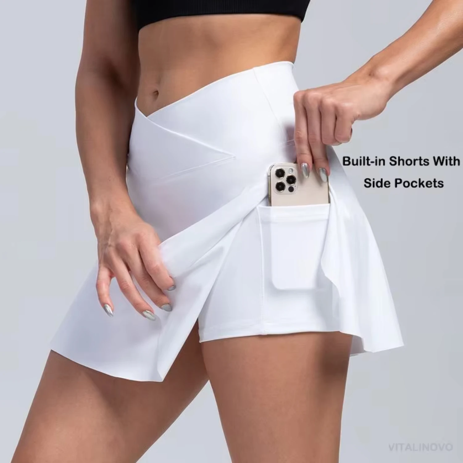 Womens High Waisted Crossover Tennis Skirts Tummy Control Pleated Golf Skorts Skirts  Women with Shorts Pockets Pgm golf women