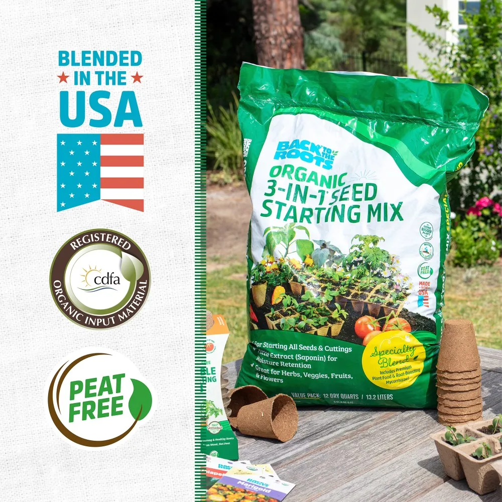 Back to the Roots Organic Seed Starting Potting Mix, Peat-Free 3-in-1 Premium Soil Blend, 12 QT Value Size Bag for Vegetables, Herbs & Flowers