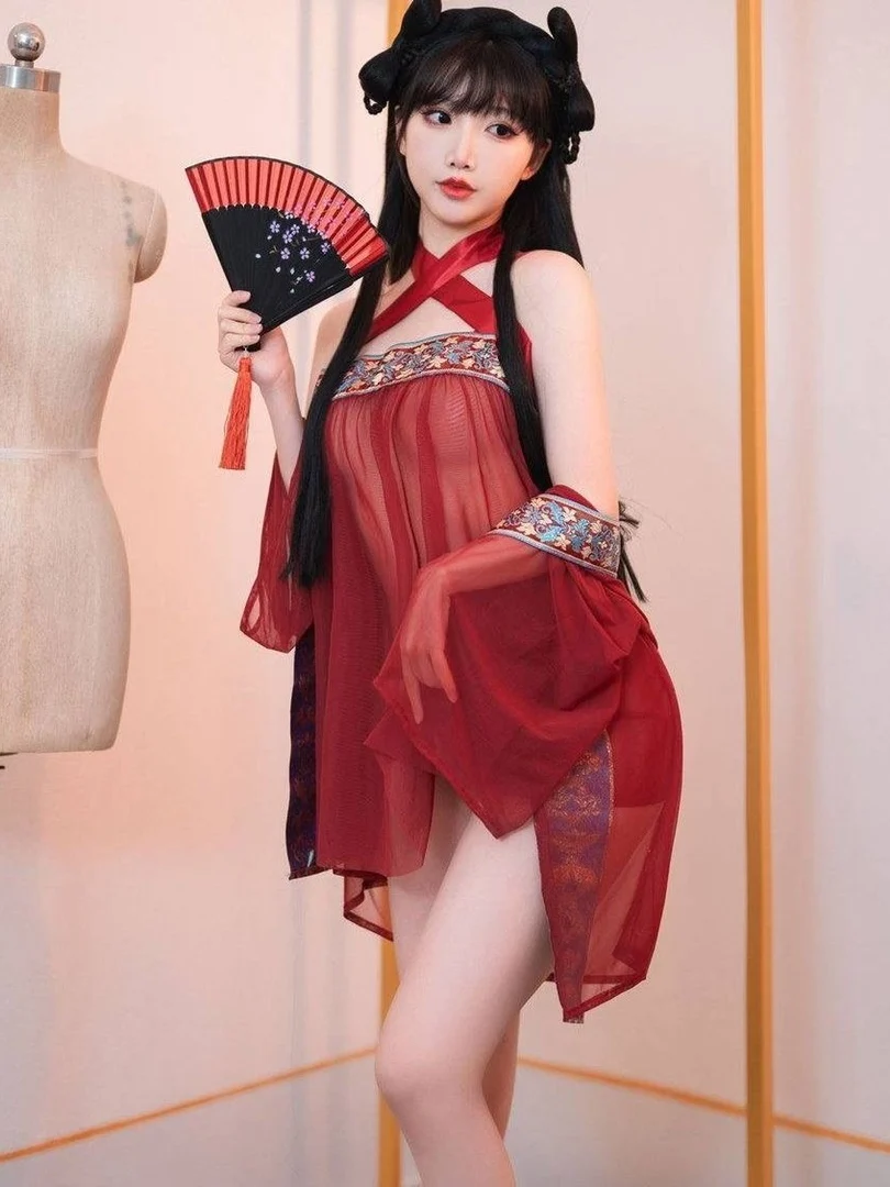 

New Antique Large Size Perspective Hanfu Female Sexy Chinese Style Belly Bag Uniforms Transparent Women's Sexy Temperament 8A6L