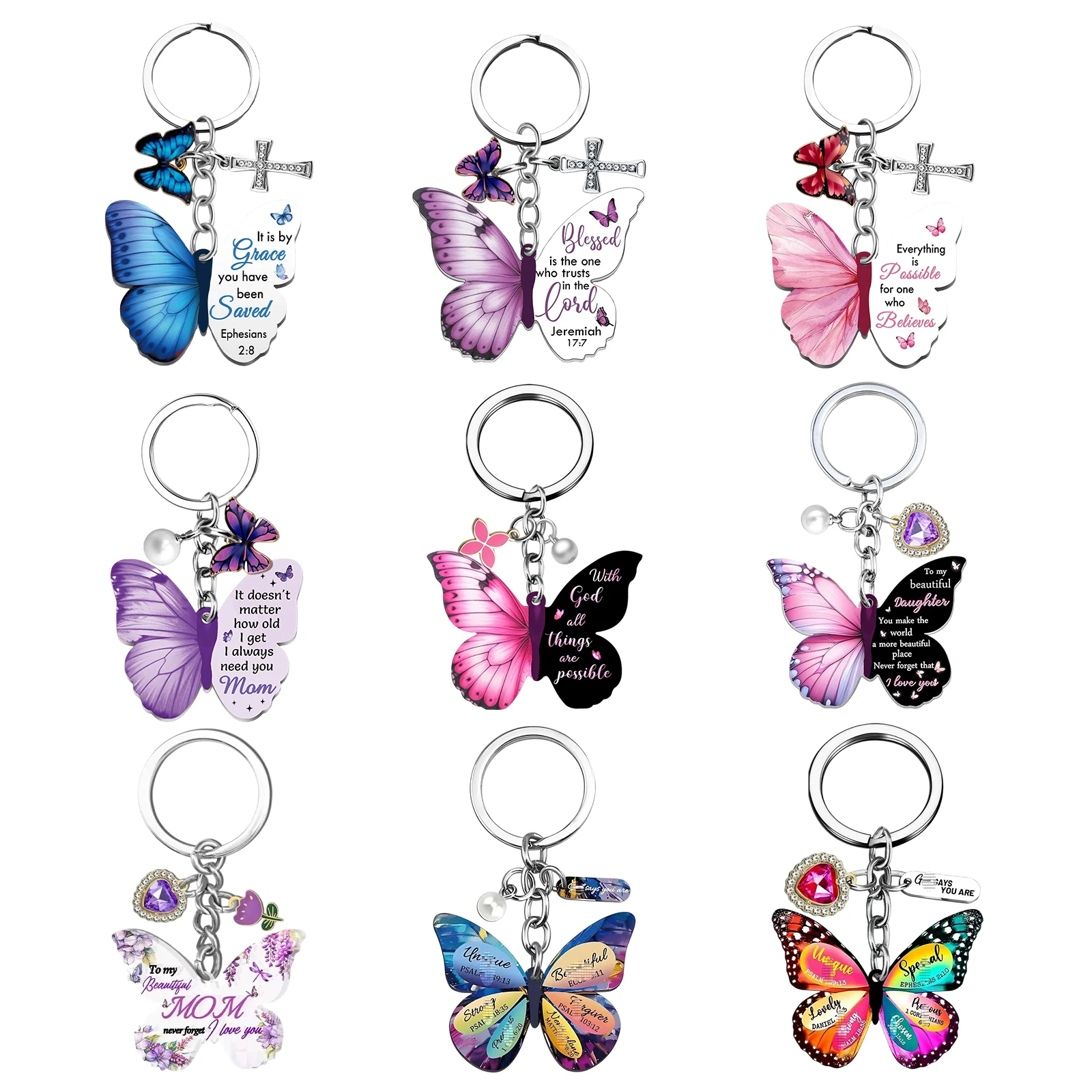Schmetterlings-Schlüsselanhänger mit dem Vers „Alle Dinge sind möglich“ – Inspirierendes religiöses Geschenk für Frauen, Autoschlüssel, Taschen- und Geldbörsen-Accessoire – Detail 2