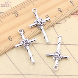 20pcs Charms Cross Rose Flower 26x15mm Tibetan Silver Color Pendants Antique Jewelry Making DIY Handmade Craft