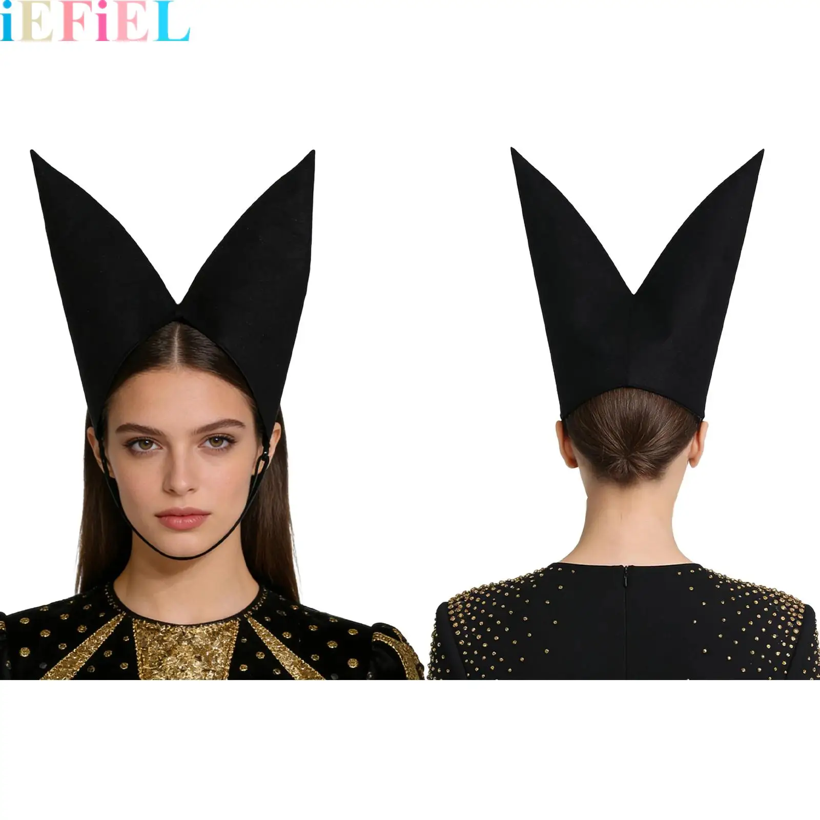

Noblewoman Medieval Bicorn Hat with Adjustable Strap for Women 15th Century Headdress Renaissance Costume Accessory