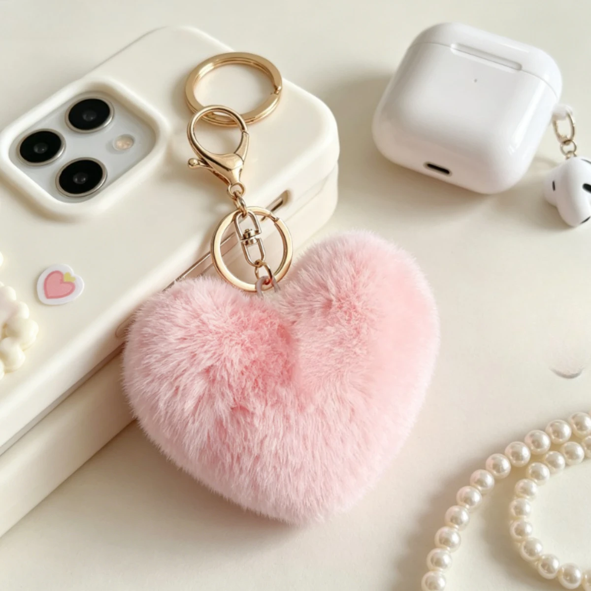 

Sweet Heart Fur Ball Bag Key Clip Faux Fluffy Love Heart Leopard Cute Romantic Key Holder Girlfriend Valentine Mini Gift
