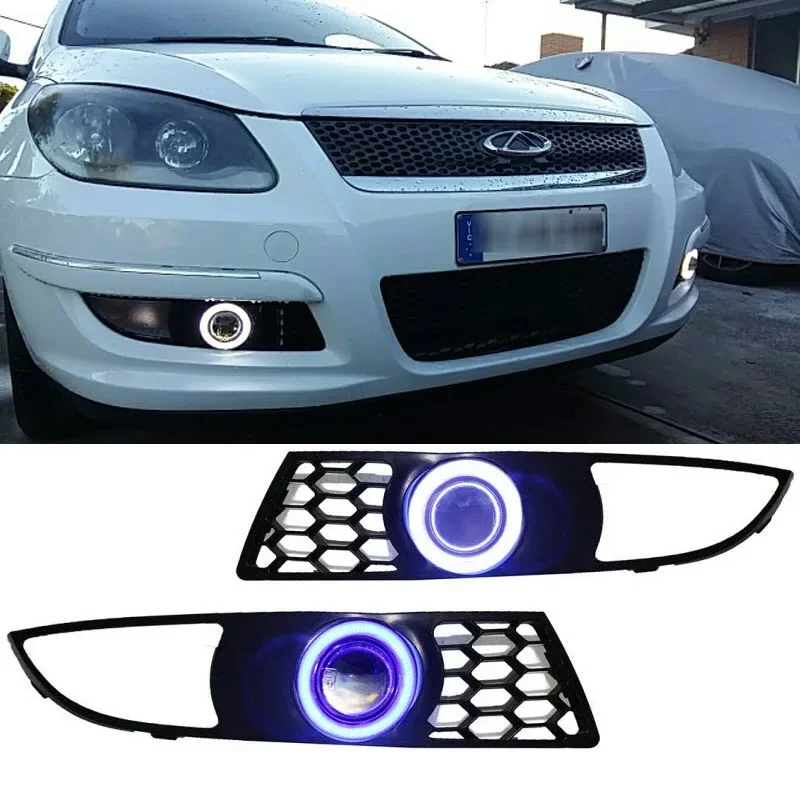 EEMRKE DIY Halogen Fog Lights Assembly PTF for Chery M11 A3 201-2015 LED Angel Eyes DRL Fog Driving Daytime Running Lamp H11