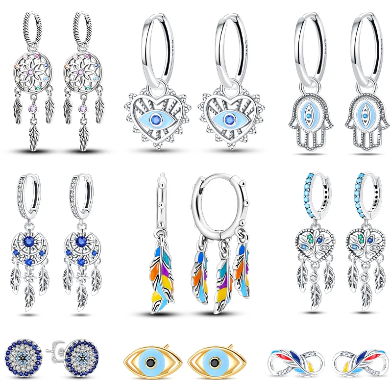 Neutral 925 Sterling Silver Dreamcatcher Net Devil\'s Eye Beautiful Wishes Earrings Fit For Engagement Parties Exquisite Jewelry