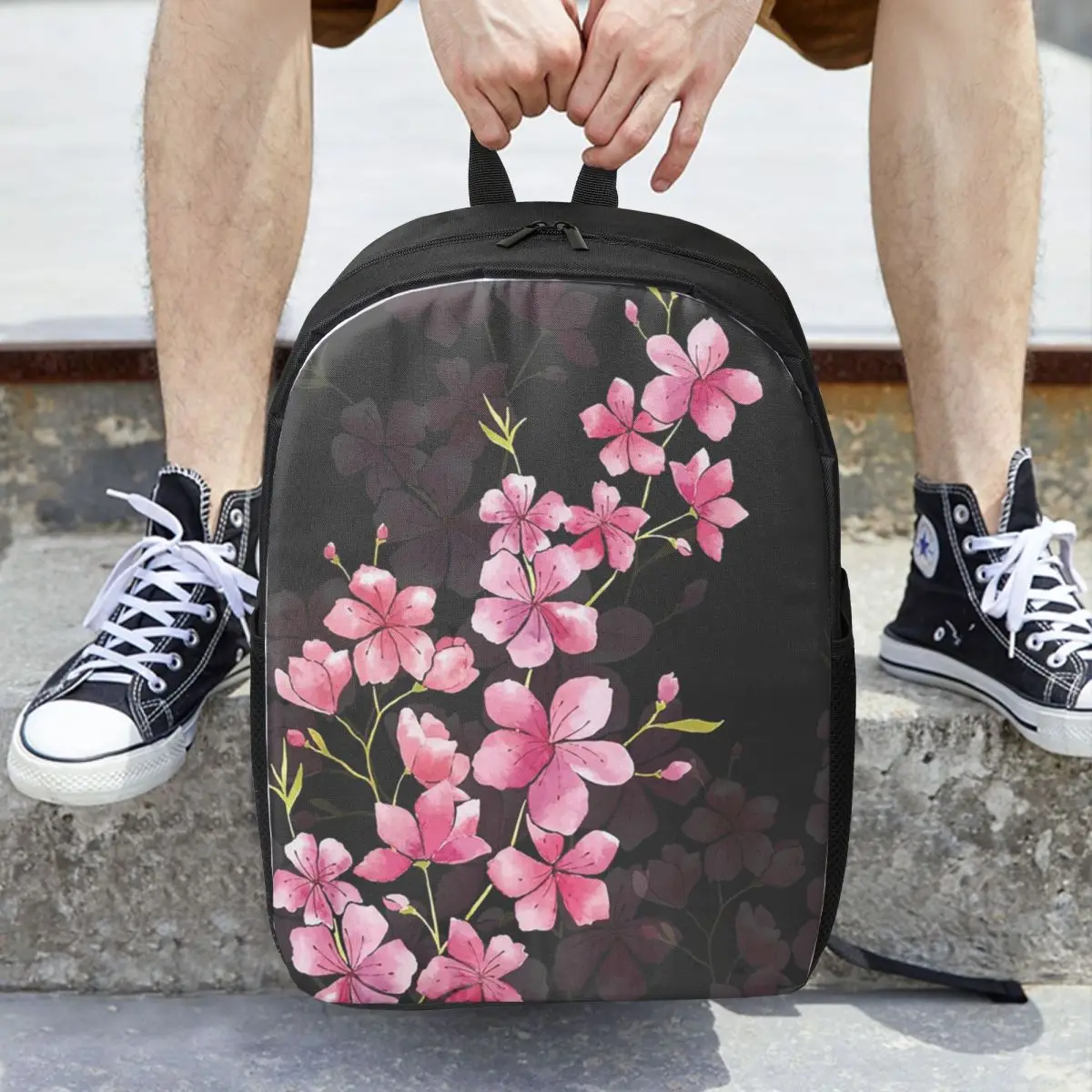 أزهار الكرز على حقائب الظهر امرأة سوداء بنين بنات حقيبة الكتب الطلاب الحقائب المدرسية المحمولة حقيبة الكمبيوتر المحمول حقيبة الكتف