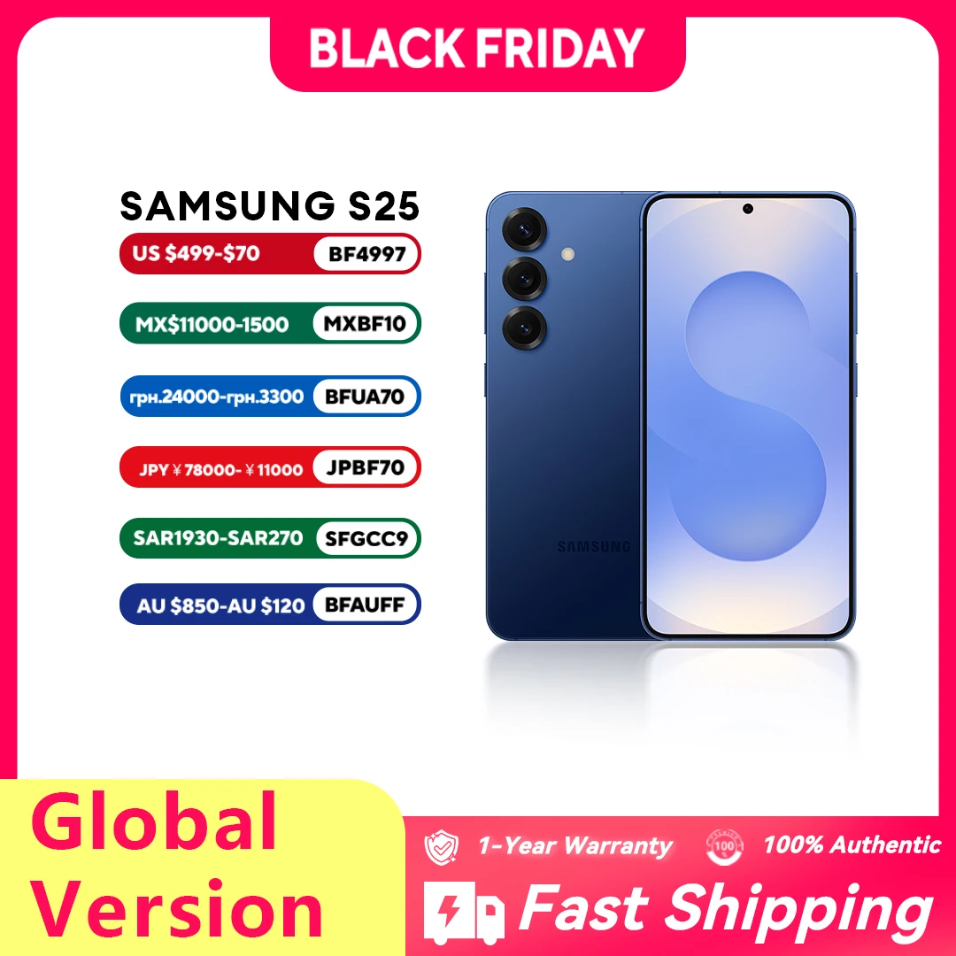 النسخة العالمية سامسونج S25 SM-S9310 سنابدراجون ®   8 Elite 6.0 بوصة 2340x1080 AMOLED 120 هرتز 50 ميجابكسل + 10 ميجابكسل + 12 ميجابكسل * 2 4000 مللي أمبير من النوع C NFC