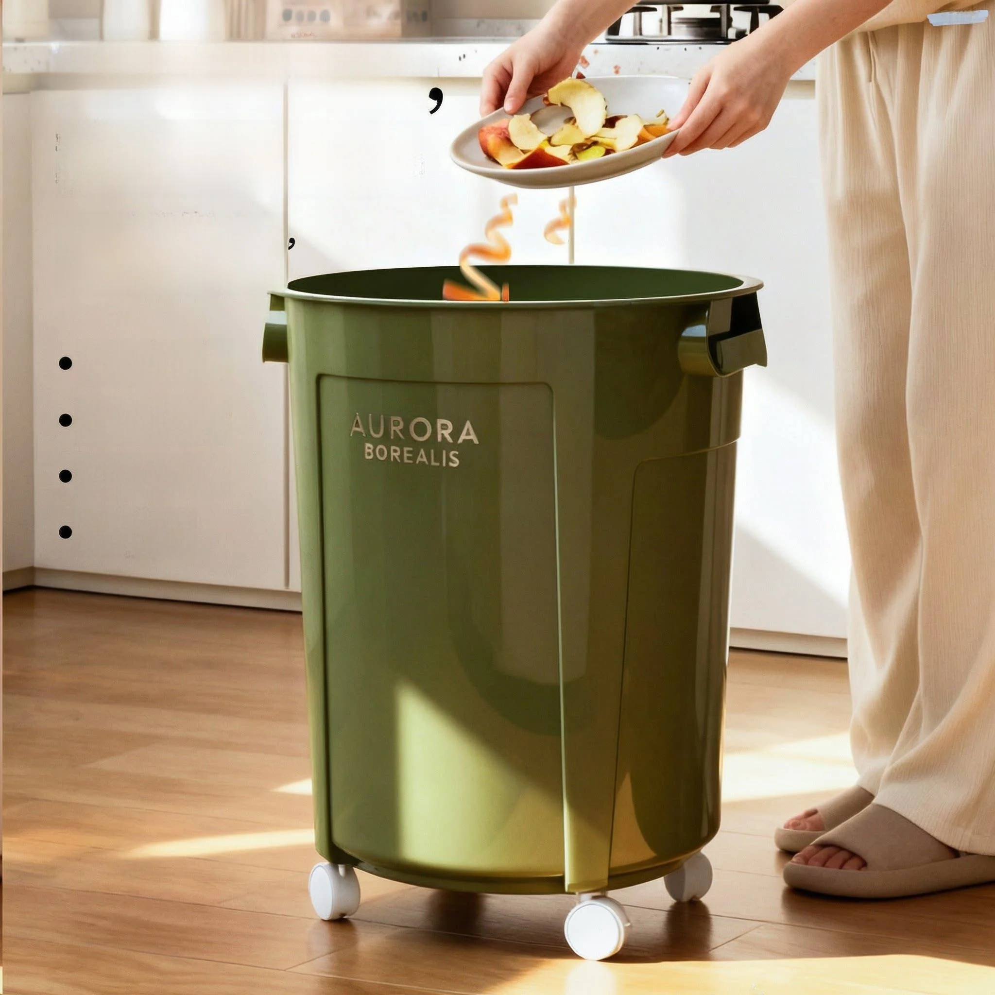 

Large Capacity Wheel-equipped Mobile Household Living Room Bathroom Trash Can No Cover Kitchen Garbage Bin Simple Style Plast...
